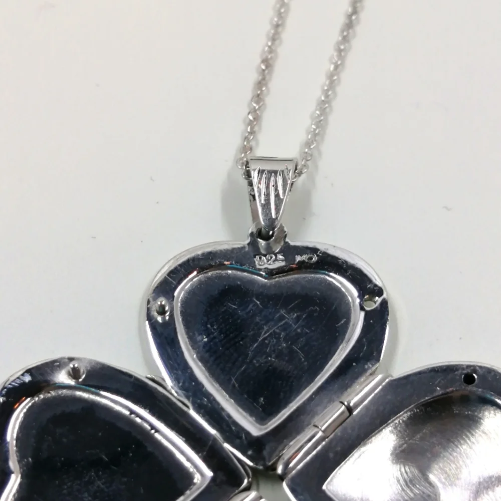 4 Part Heart Locket Necklace Vintage Sterling Silver, 18 Inch Chain NIB - Picture 8 of 12